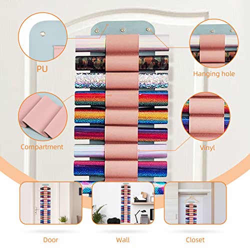 OyeArts Vinyl Storage Organizer, Vinyl Roll Holder for Craft Room Organizers and Storage with 22 Vinyl Rolls, Wall Mount/Over The Door Adjustable Roll Keeper(Pink)