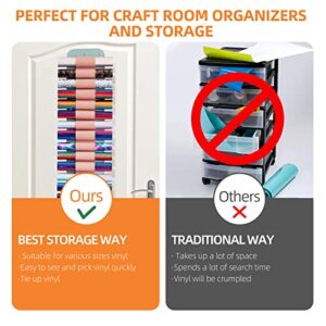 OyeArts Vinyl Storage Organizer, Vinyl Roll Holder for Craft Room Organizers and Storage with 22 Vinyl Rolls, Wall Mount/Over The Door Adjustable Roll Keeper(Pink)