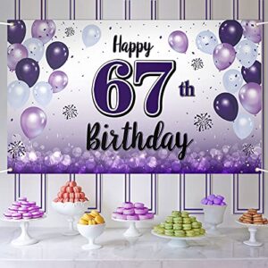 laskyer happy 67th birthday purple large banner – cheers to 67 years old birthday home wall photoprop backdrop,67th birthday party decorations.