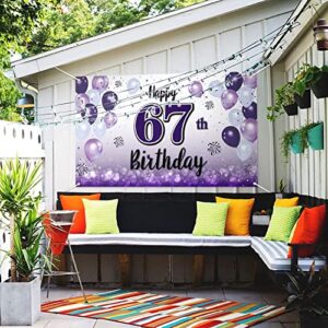 LASKYER Happy 67th Birthday Purple Large Banner - Cheers to 67 Years Old Birthday Home Wall Photoprop Backdrop,67th Birthday Party Decorations.