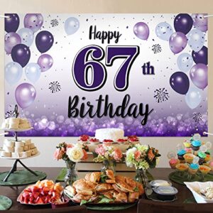 LASKYER Happy 67th Birthday Purple Large Banner - Cheers to 67 Years Old Birthday Home Wall Photoprop Backdrop,67th Birthday Party Decorations.