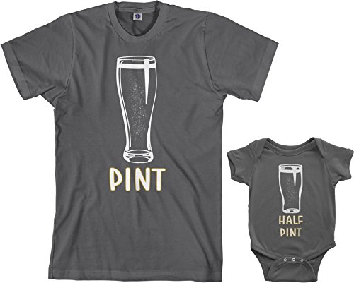 Threadrock Pint & Half Pint Infant Bodysuit & Men's T-Shirt Matching Set (Baby: 6M, Charcoal|Men's: XL, Charcoal)