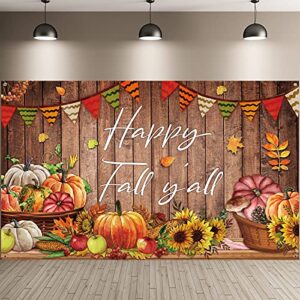 fall thanksgiving party decorations, fall thanksgiving farmhouse photography backdrop happy fall yall background rustic wood pumpkins harvest background backdrop, 72.8 x 43.3 inch