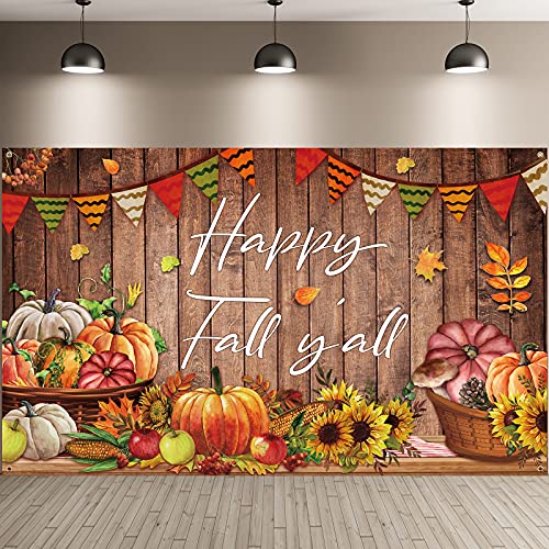 Fall Thanksgiving Party Decorations, Fall Thanksgiving Farmhouse Photography Backdrop Happy Fall Yall Background Rustic Wood Pumpkins Harvest Background Backdrop, 72.8 x 43.3 Inch