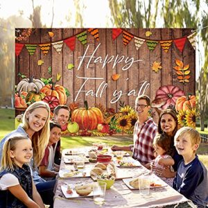 Fall Thanksgiving Party Decorations, Fall Thanksgiving Farmhouse Photography Backdrop Happy Fall Yall Background Rustic Wood Pumpkins Harvest Background Backdrop, 72.8 x 43.3 Inch