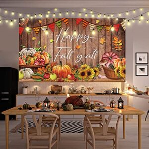 Fall Thanksgiving Party Decorations, Fall Thanksgiving Farmhouse Photography Backdrop Happy Fall Yall Background Rustic Wood Pumpkins Harvest Background Backdrop, 72.8 x 43.3 Inch