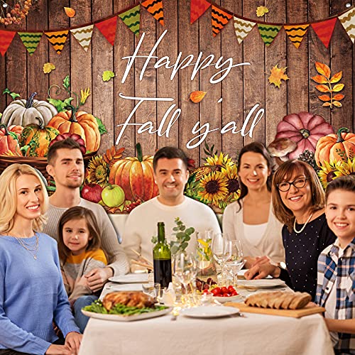 Fall Thanksgiving Party Decorations, Fall Thanksgiving Farmhouse Photography Backdrop Happy Fall Yall Background Rustic Wood Pumpkins Harvest Background Backdrop, 72.8 x 43.3 Inch