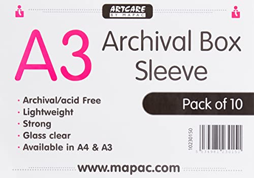 Artcare 15142001 45.5 x 0.1 x 35.5 cm A3 Synthetic Material Archival Unpunched Box Sleeves, Pack of 10, Clear