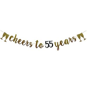 cheers to 55 years banner,pre-strung, gold and black glitter paper party decorations for 55 th wedding anniversary 55 years old 55th birthday party supplies letters black and gold betteryanzi