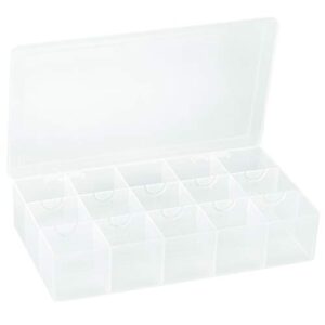 akro-mils 96352b plastic portable parts storage box for hardware and crafts with hinged lid and 4 fixed dividers, (11-inch x 6-3/8-inch x 2-1/2-inch), medium, clear, large – 15 compartments