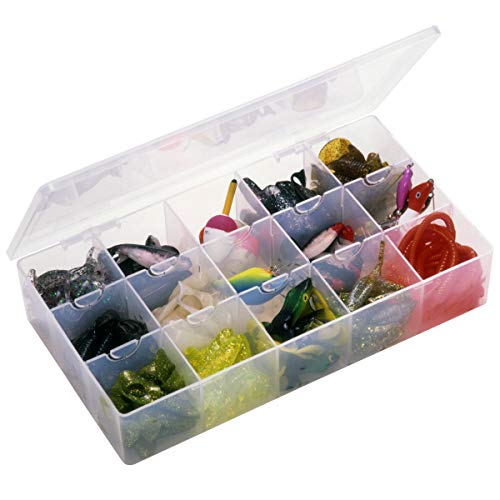Akro-Mils 96352B Plastic Portable Parts Storage Box for Hardware and Crafts with Hinged Lid and 4 Fixed Dividers, (11-Inch x 6-3/8-Inch x 2-1/2-Inch), Medium, Clear, Large - 15 Compartments