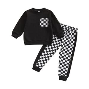 toddler baby girl fall clothes plaid pullover sweatshirt tops checkerboard casual pants 2pcs outfit 1-6t (black,5-6 years)