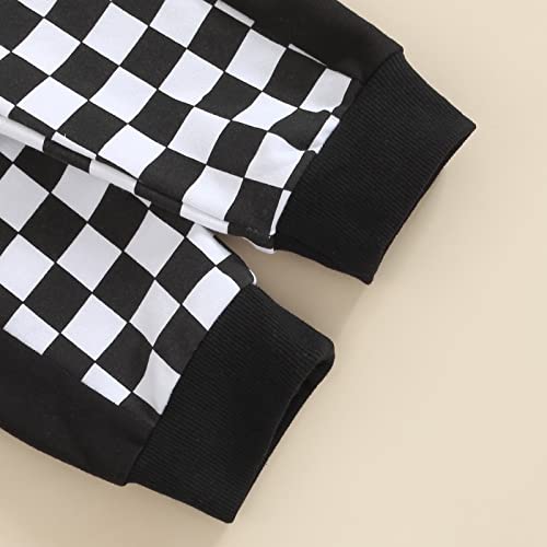 Toddler Baby Girl Fall Clothes Plaid Pullover Sweatshirt Tops Checkerboard Casual Pants 2Pcs Outfit 1-6T (Black,5-6 Years)