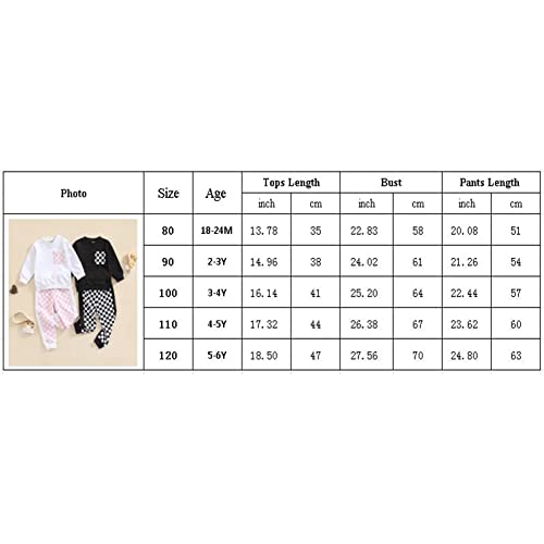 Toddler Baby Girl Fall Clothes Plaid Pullover Sweatshirt Tops Checkerboard Casual Pants 2Pcs Outfit 1-6T (Black,5-6 Years)