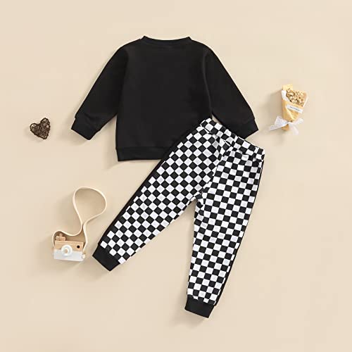 Toddler Baby Girl Fall Clothes Plaid Pullover Sweatshirt Tops Checkerboard Casual Pants 2Pcs Outfit 1-6T (Black,5-6 Years)