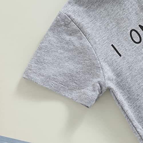 Baby Boys Summer Short Sleeve Crew Neck Letters Print T-Shirt + Elastic Waist Sweatpants 2pcs Baby Clothes Set (Gray, 18-24 Months)