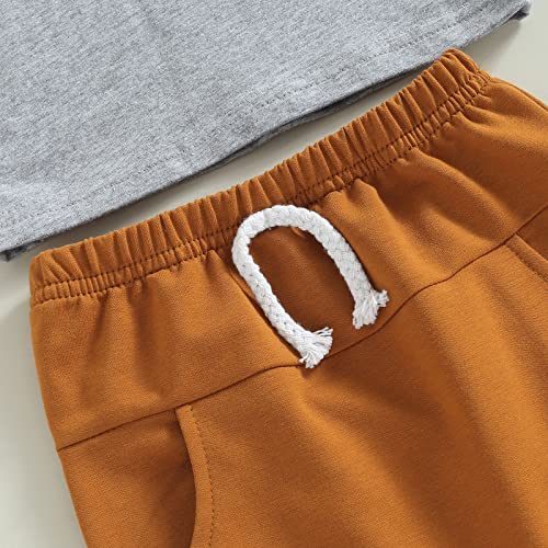 Baby Boys Summer Short Sleeve Crew Neck Letters Print T-Shirt + Elastic Waist Sweatpants 2pcs Baby Clothes Set (Gray, 18-24 Months)