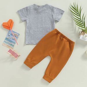 Baby Boys Summer Short Sleeve Crew Neck Letters Print T-Shirt + Elastic Waist Sweatpants 2pcs Baby Clothes Set (Gray, 18-24 Months)