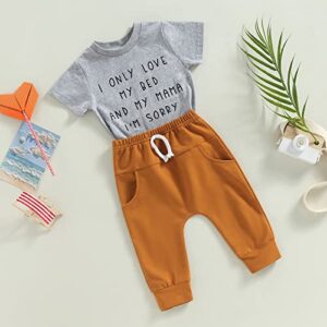 Baby Boys Summer Short Sleeve Crew Neck Letters Print T-Shirt + Elastic Waist Sweatpants 2pcs Baby Clothes Set (Gray, 18-24 Months)