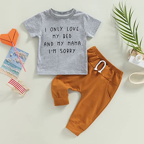 Baby Boys Summer Short Sleeve Crew Neck Letters Print T-Shirt + Elastic Waist Sweatpants 2pcs Baby Clothes Set (Gray, 18-24 Months)