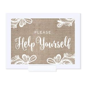 andaz press wedding framed party signs, burlap lace printed cardstock, 5×7-inch, please help yourself reception dessert table sign, 1-pack, includes frame