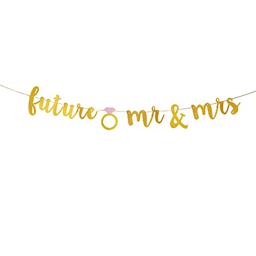 JENSENLIN Future Mr & Mrs Banner,Engagement Bridal Shower Wedding Party Decorations (Gold Glitter).