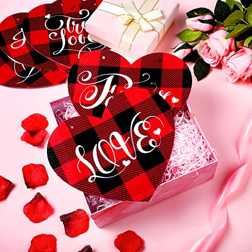 16 Pcs Valentines Heart Garland Decorations Felt 7 Inch Valentines Heart Banner Valentines Gnome Heart Decorations for Wedding Anniversary Romantic Party Favor and Supply (Plaid Heart Style)