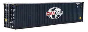 walthers scenemaster ho scale model of cma-cgm (blue, white, red) 40′ hi cube corrugated side container (949-8260)