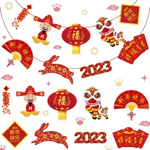 87 pcs chinese new year decorations set 45 chinese new year hanging wall decor 2 red ropes and 40 glue point dots for year of the rabbit chinese new year banner spring festival party supplies (2023)
