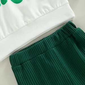 Baby Girl St Patrick's Day Outfit Crewneck Letter Sweatshirt Tops Green Clover Flare Pants Lucky Babe Clothes Toddler (Lucky Baby-White,12-18 Months)