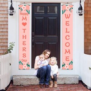 happy mother’s day banner,mothers day welcome porch sign,mothers day decor outdoor indoor,mothers day decoration and supplies for party