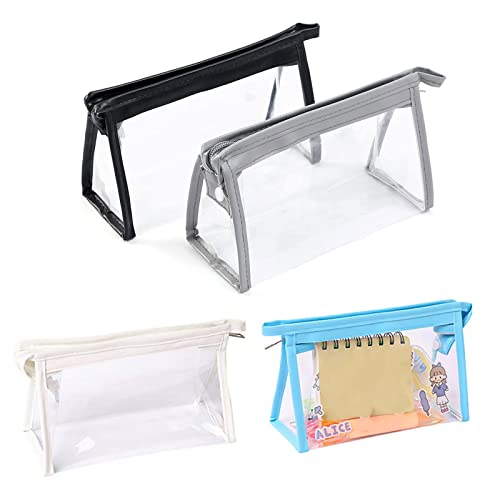 Pencil Bag - 4 Pcs Clear Exam Pencil Case Set, PVC Zipper Pen Pouch, Pencil Storage Pouch, Makeup/Toiletries Bag for Women, Portable Office Stationery Pouch for Students Adults, Mix Colors