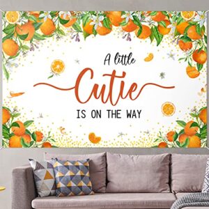 a little cutie is on the way backdrop banner decor white – orange baby shower party theme decorations for newborn baby birthday supplies, 3.9 x 5.9 ft