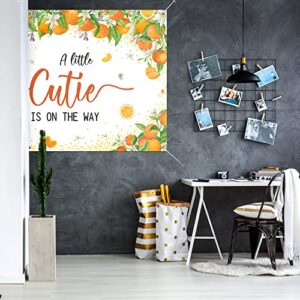 A Little Cutie is on the Way Backdrop Banner Decor White - Orange Baby Shower Party Theme Decorations for Newborn Baby Birthday Supplies, 3.9 x 5.9 ft