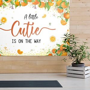 A Little Cutie is on the Way Backdrop Banner Decor White - Orange Baby Shower Party Theme Decorations for Newborn Baby Birthday Supplies, 3.9 x 5.9 ft