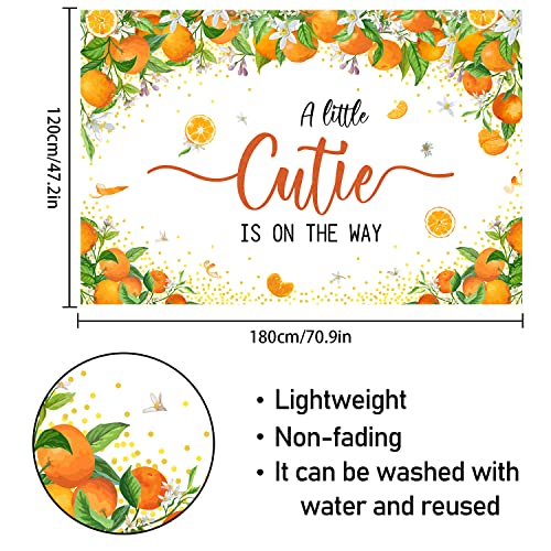 A Little Cutie is on the Way Backdrop Banner Decor White - Orange Baby Shower Party Theme Decorations for Newborn Baby Birthday Supplies, 3.9 x 5.9 ft