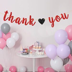Thank You Banner - Red Glitter Sign for Engaged - Wedding - Bridal Shower Bunting Thanksgiving Photo Booth Props