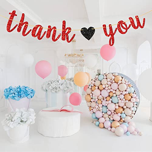 Thank You Banner - Red Glitter Sign for Engaged - Wedding - Bridal Shower Bunting Thanksgiving Photo Booth Props