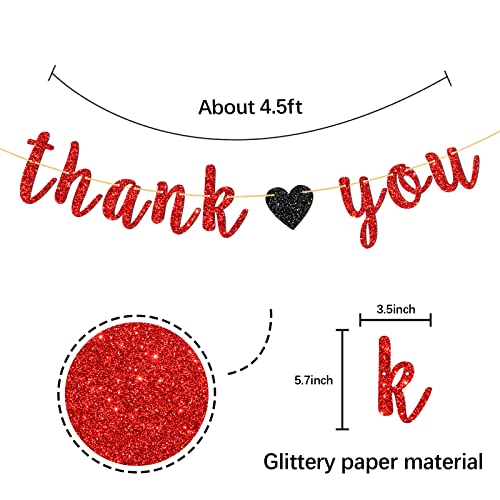 Thank You Banner - Red Glitter Sign for Engaged - Wedding - Bridal Shower Bunting Thanksgiving Photo Booth Props