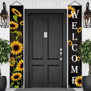 anydesign sunflower porch sign welcome door sign summer flower hanging door banner seasonal floral hanging decoration for front door farmhouse wall indoor outdoor, 12 x 72 inch