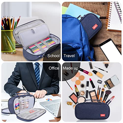 Large Capacity Pencil Case, 3 Compartment Pencil Bag Stationery Pouch, Handheld Cosmetic Bag, Storage Pouch for School Office Trip Teens Adults Girl Boy Men Women Gift