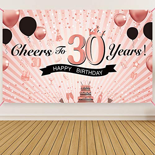 Luxiocio Happy 30th Birthday Party Decorations - Cheers to 30 Years Backdrop Banner - Rose Gold Thirty Birthday 30th Anniversary Decorations Supplies for Women(6X3.6ft)