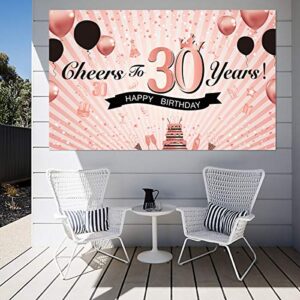 Luxiocio Happy 30th Birthday Party Decorations - Cheers to 30 Years Backdrop Banner - Rose Gold Thirty Birthday 30th Anniversary Decorations Supplies for Women(6X3.6ft)