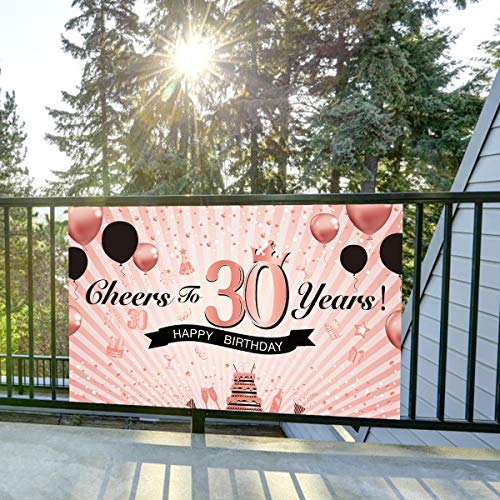 Luxiocio Happy 30th Birthday Party Decorations - Cheers to 30 Years Backdrop Banner - Rose Gold Thirty Birthday 30th Anniversary Decorations Supplies for Women(6X3.6ft)