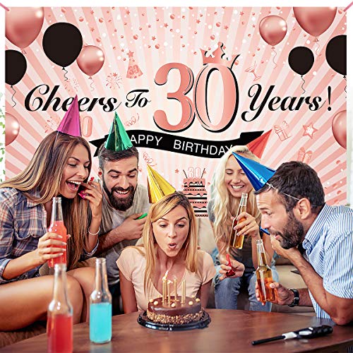 Luxiocio Happy 30th Birthday Party Decorations - Cheers to 30 Years Backdrop Banner - Rose Gold Thirty Birthday 30th Anniversary Decorations Supplies for Women(6X3.6ft)
