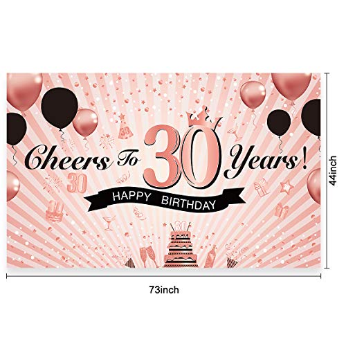 Luxiocio Happy 30th Birthday Party Decorations - Cheers to 30 Years Backdrop Banner - Rose Gold Thirty Birthday 30th Anniversary Decorations Supplies for Women(6X3.6ft)