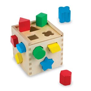 melissa & doug shape sorting cube – classic wooden toy with 12 shapes – kids shape sorter toys for toddlers ages 2+