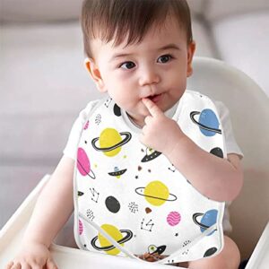 Kigai Cosmos Ufo Alien Baby Bibs for Baby Boy Girl, Waterproof Soft Cotton Washable Feeding Bibs Adjustable Snaps, Scraps Pocket, 2 Pack