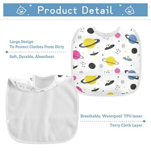 Kigai Cosmos Ufo Alien Baby Bibs for Baby Boy Girl, Waterproof Soft Cotton Washable Feeding Bibs Adjustable Snaps, Scraps Pocket, 2 Pack