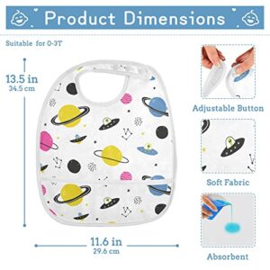 Kigai Cosmos Ufo Alien Baby Bibs for Baby Boy Girl, Waterproof Soft Cotton Washable Feeding Bibs Adjustable Snaps, Scraps Pocket, 2 Pack